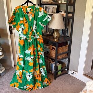 Floral Green and Orange Maxi Dress